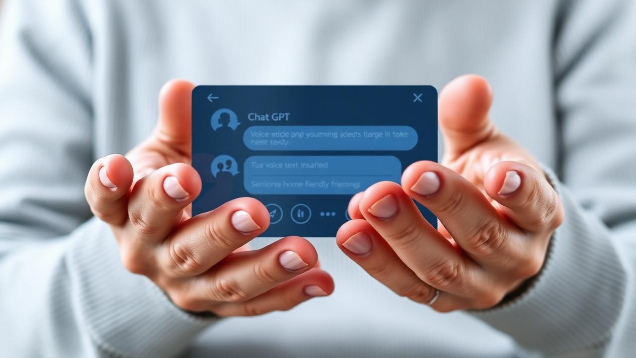Hands using ChatGPT voice mode interface with accessible large-text display